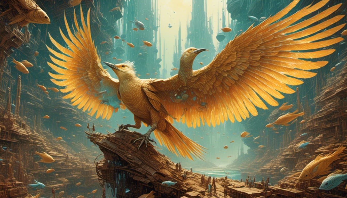 Baroque Scientific Illustration of a Sci-Fi Bird