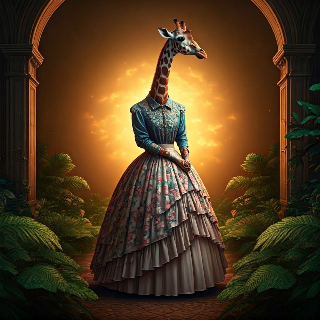 Giraffe in Floral Skirt: Fantasy Concept Art