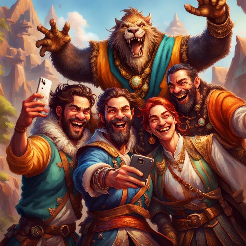 Happy DND Group Selfie Portrait, Detailed Photograph