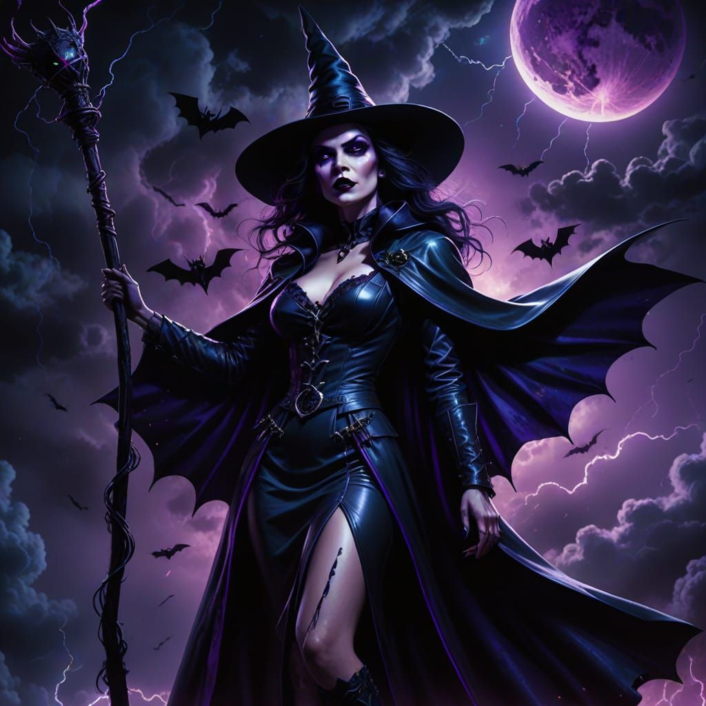 Ethereal Vampire Witch soars through Space on her Glowing Ne...