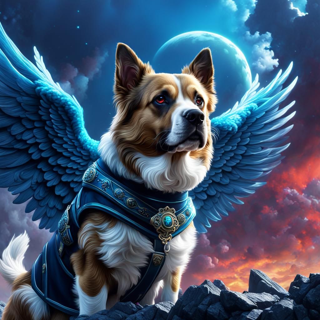 Angel Dog in Heaven: Detailed Matte Painting