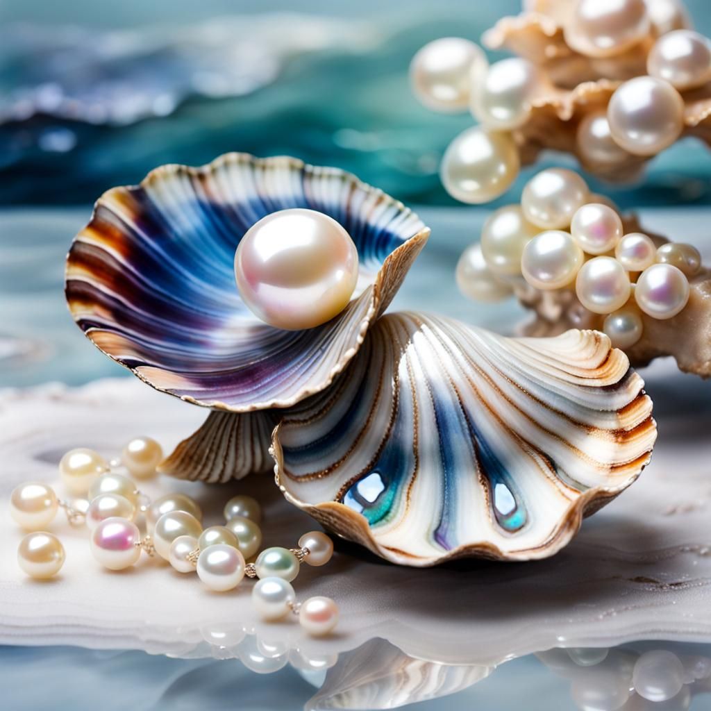 Glossy Pearl Inside a Stunning Clam Watercolor