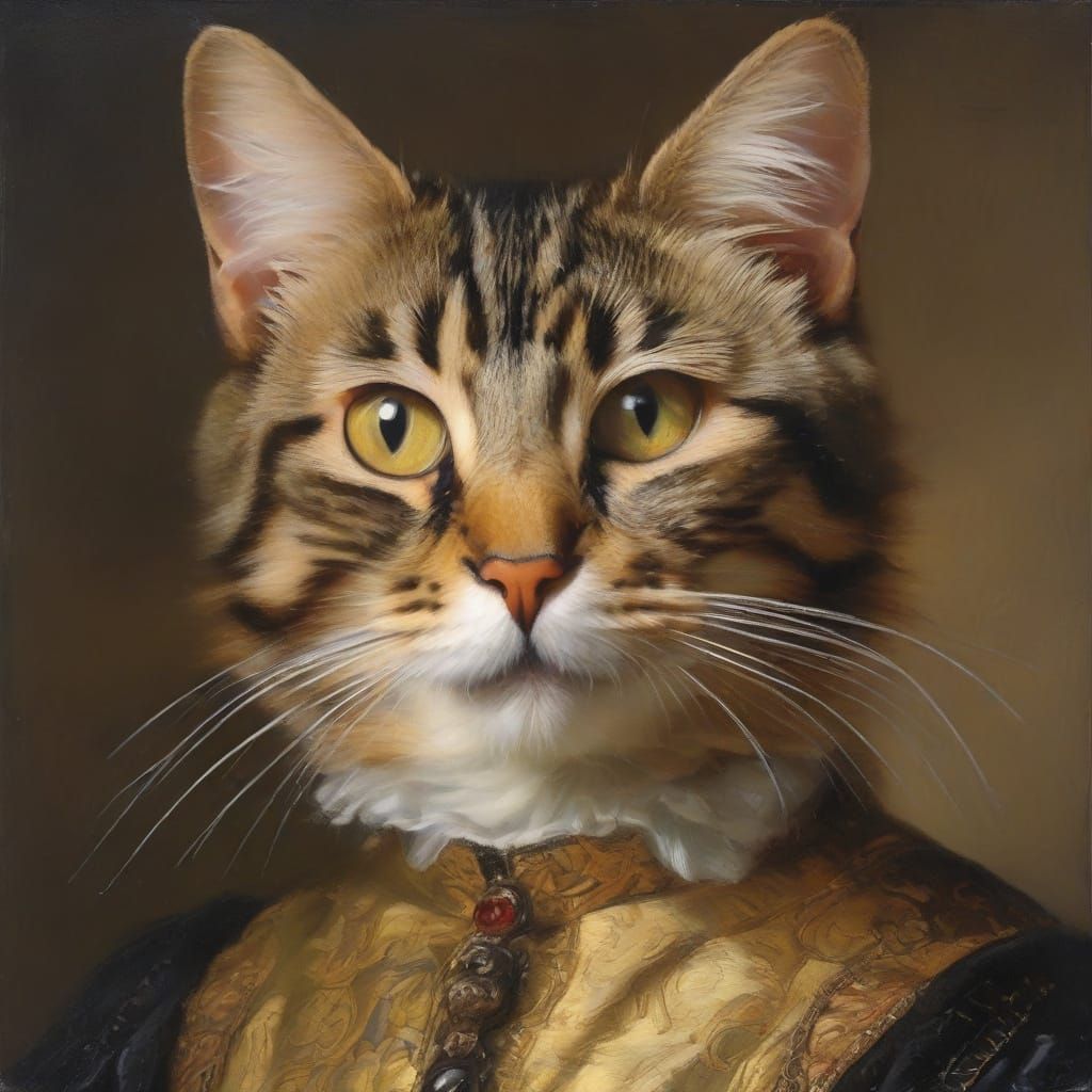 A Baroque Masterpiece of a Feline Inventor in Warm Golden Li...