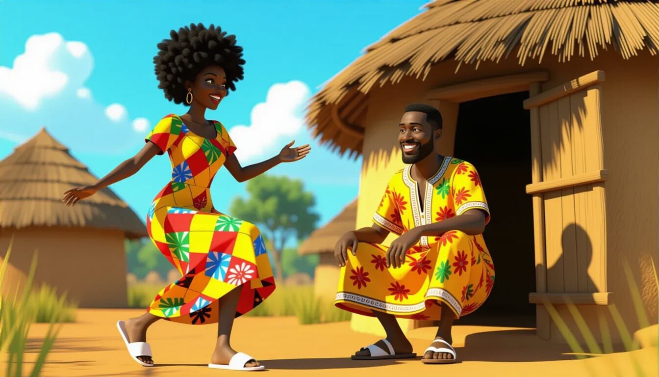 African Woman and Man in Vibrant Ankara Attire