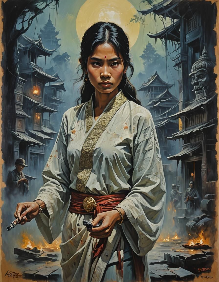 Thai Ghost Movie Poster in Oil Painting Style