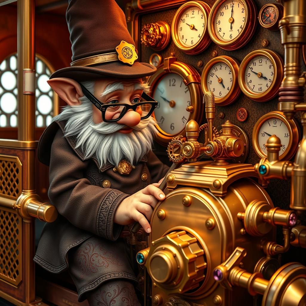 Steampunk Gnome's Clockwork Vehicle Repair, Detailed Image
