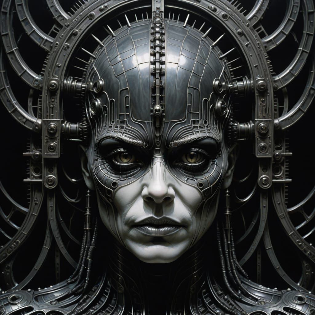 Eerie Pinhead Portrait in Dark Surrealism Style