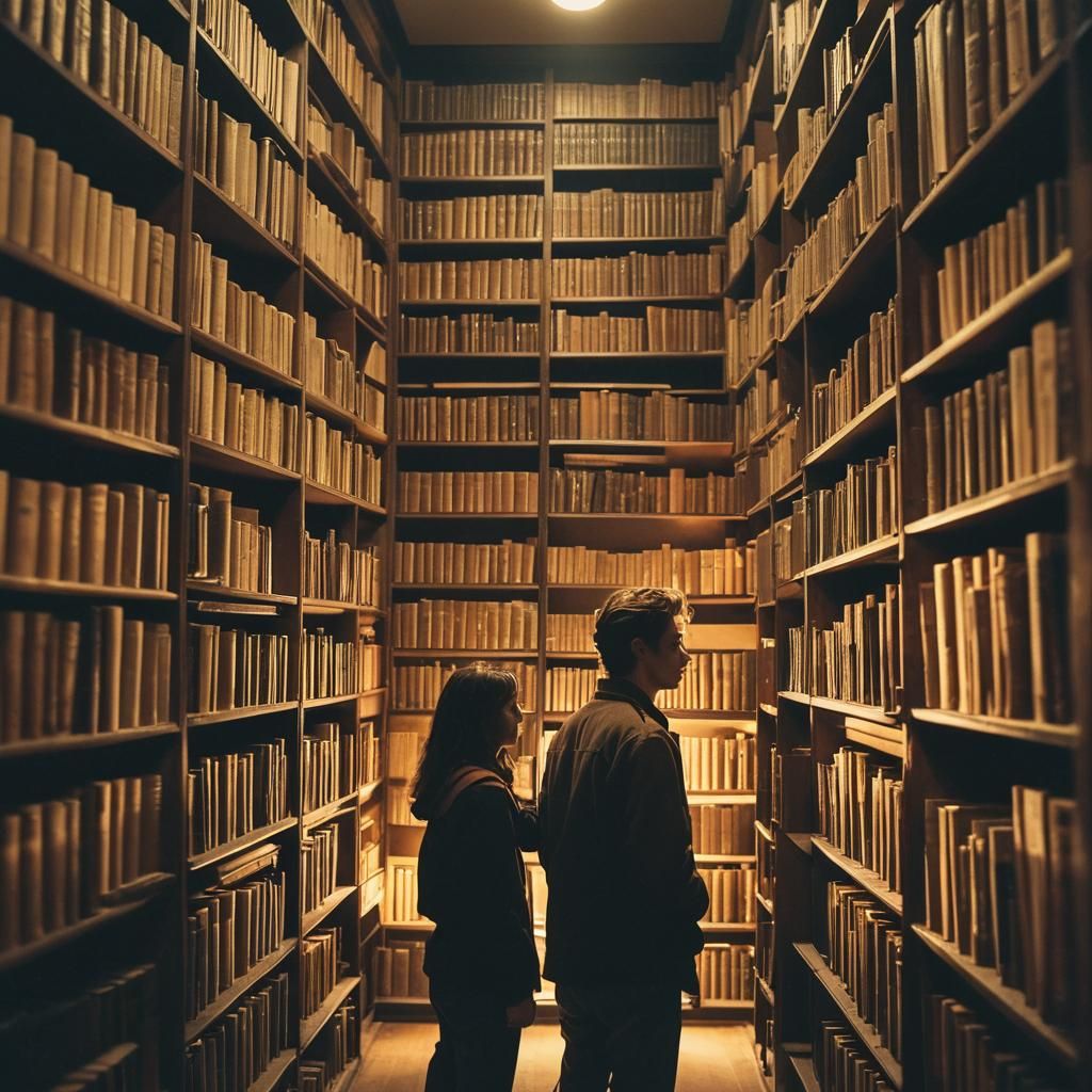 Cinematic Library Scene with Golden Light