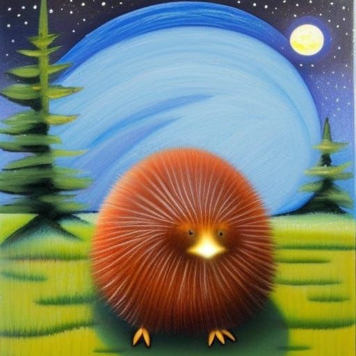 Star-Nosed Mole Gazing at Moon as Egg-Tempera Painting