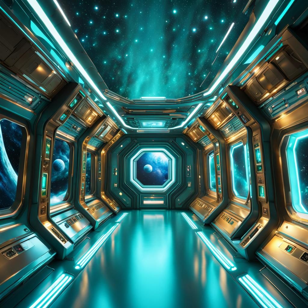 Advanced Spaceship Hallway with Star View