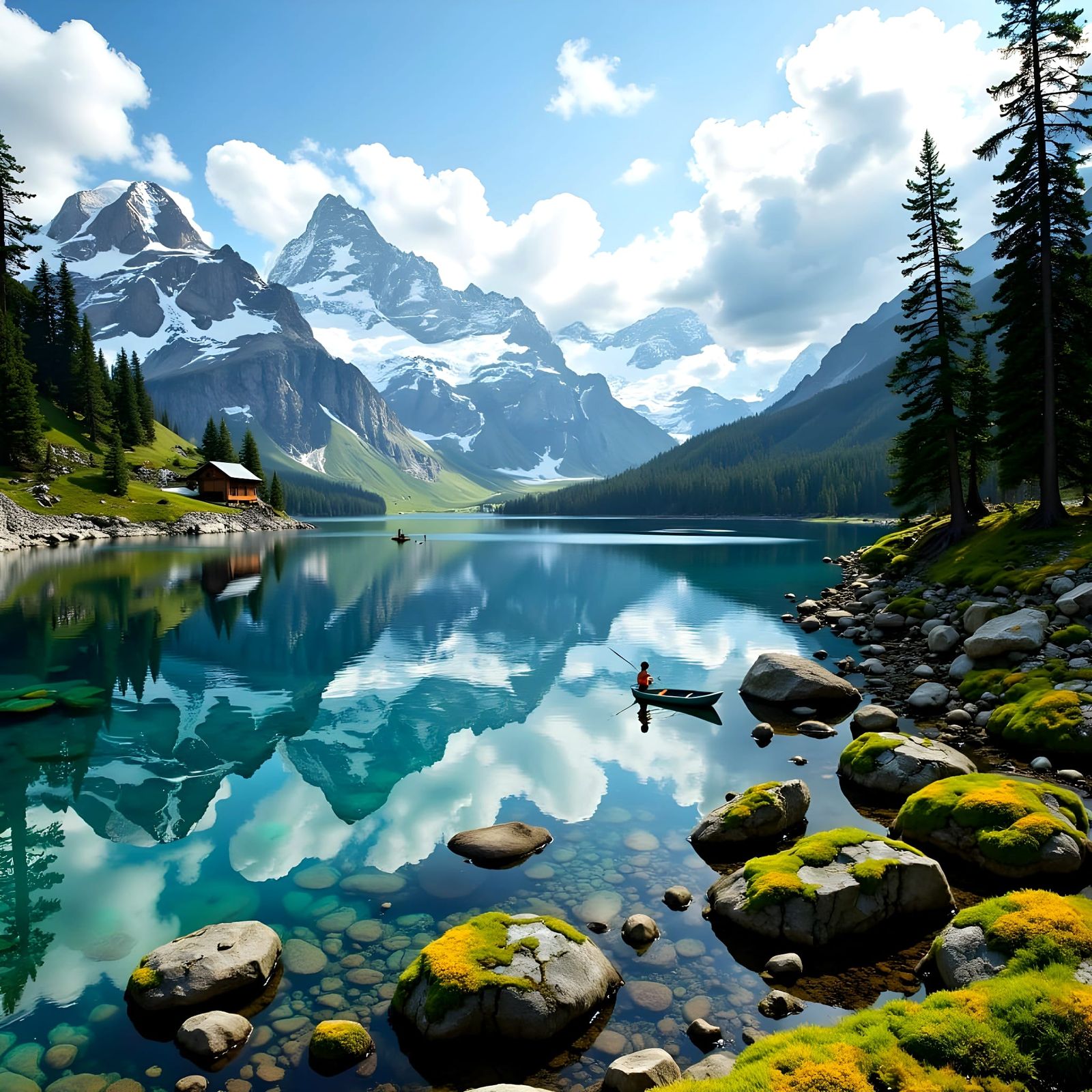 Serene Holographic Lake in Photorealistic Detail