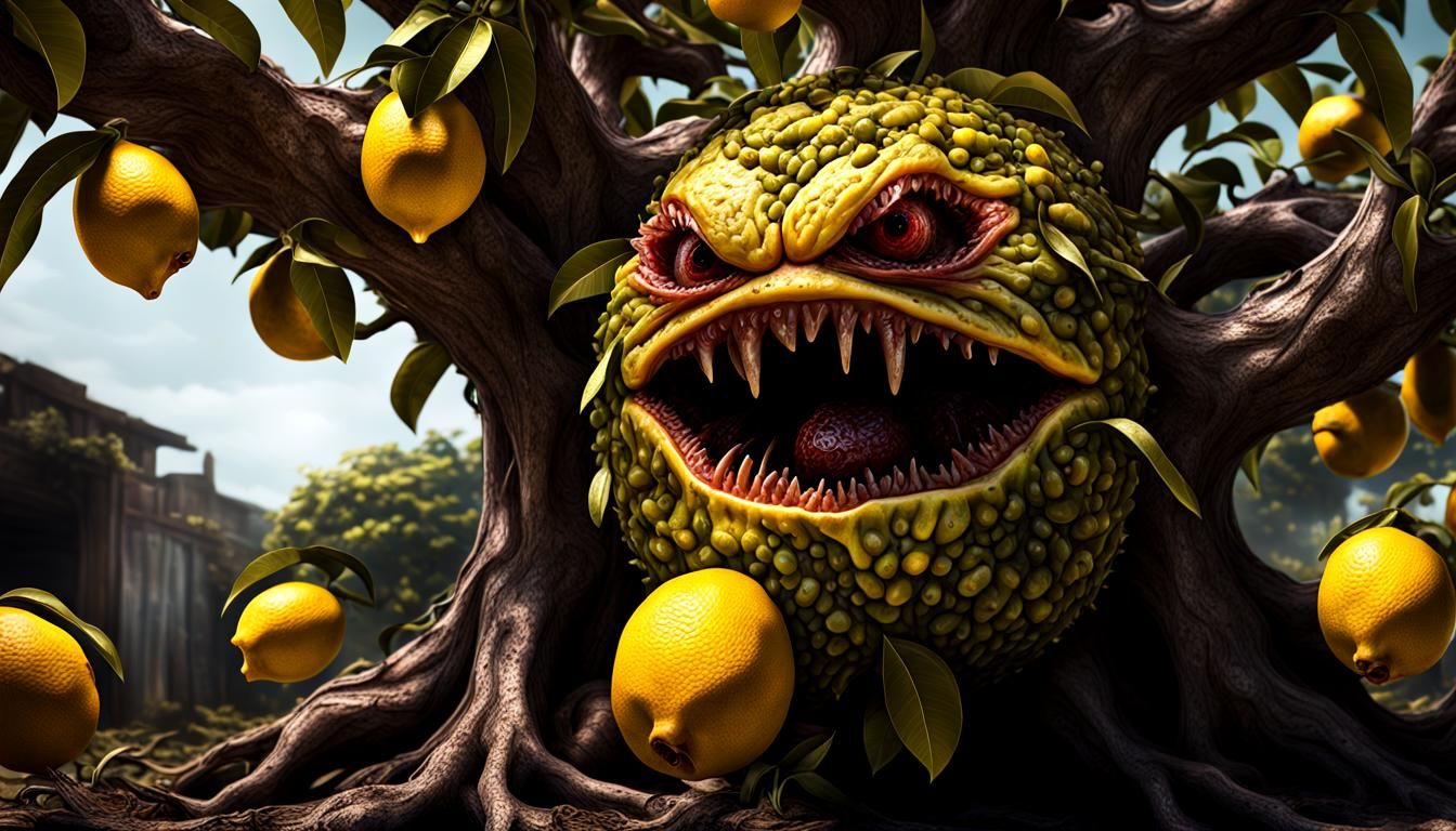 Hyperrealistic Mutant Lemon Fruit Tree Monster Portrait