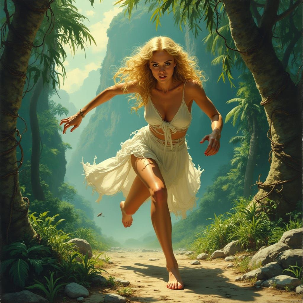 Classic Hollywood Actress Runs from Prehistoric Terror