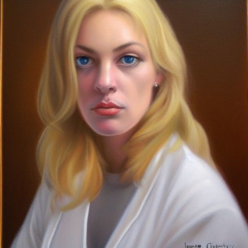 Blonde Nurse Portrait in Oil Painting Style