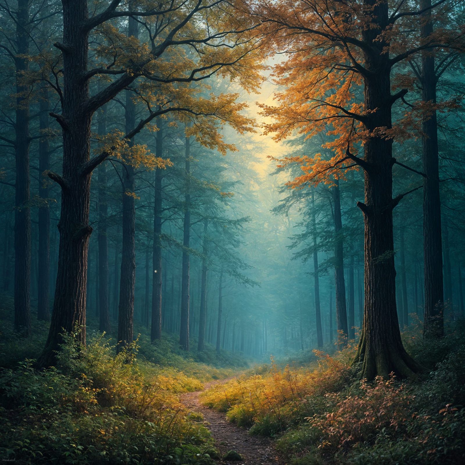 Starlit Forest Glade in Autumnal Hues