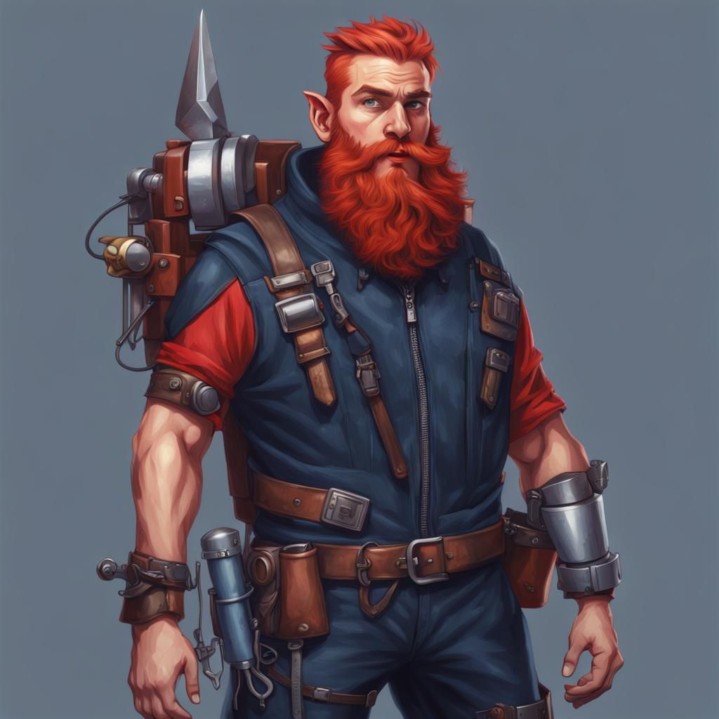 Half-Elf Mechanic in Futuristic Armor, Photorealistic Style