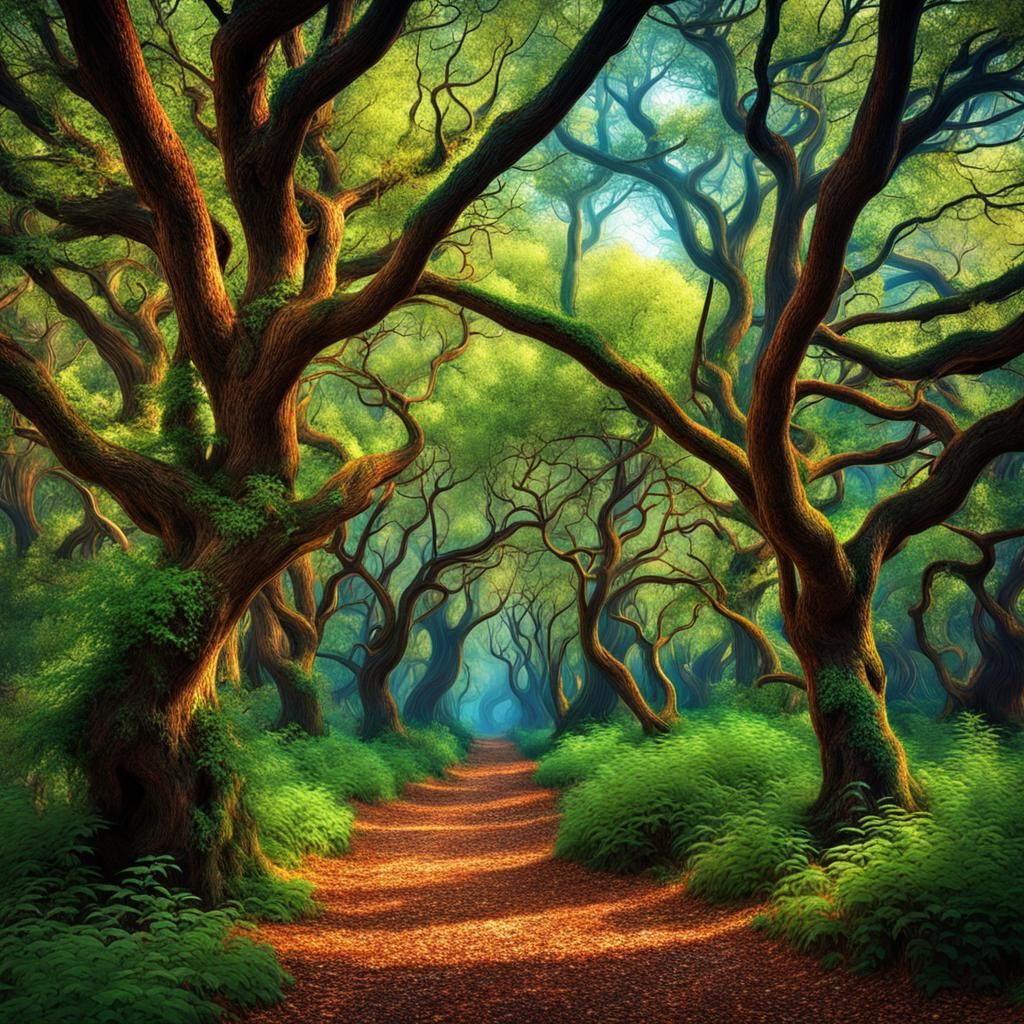 Whimsical Crooked Tree Forest in Burtonesque Style