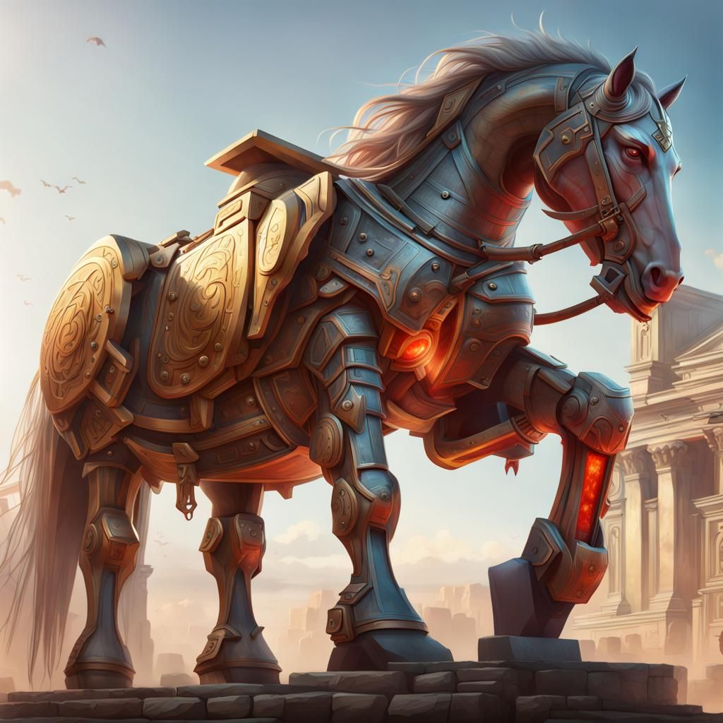 Hyperrealistic Trojan Horse Fantasy Illustration