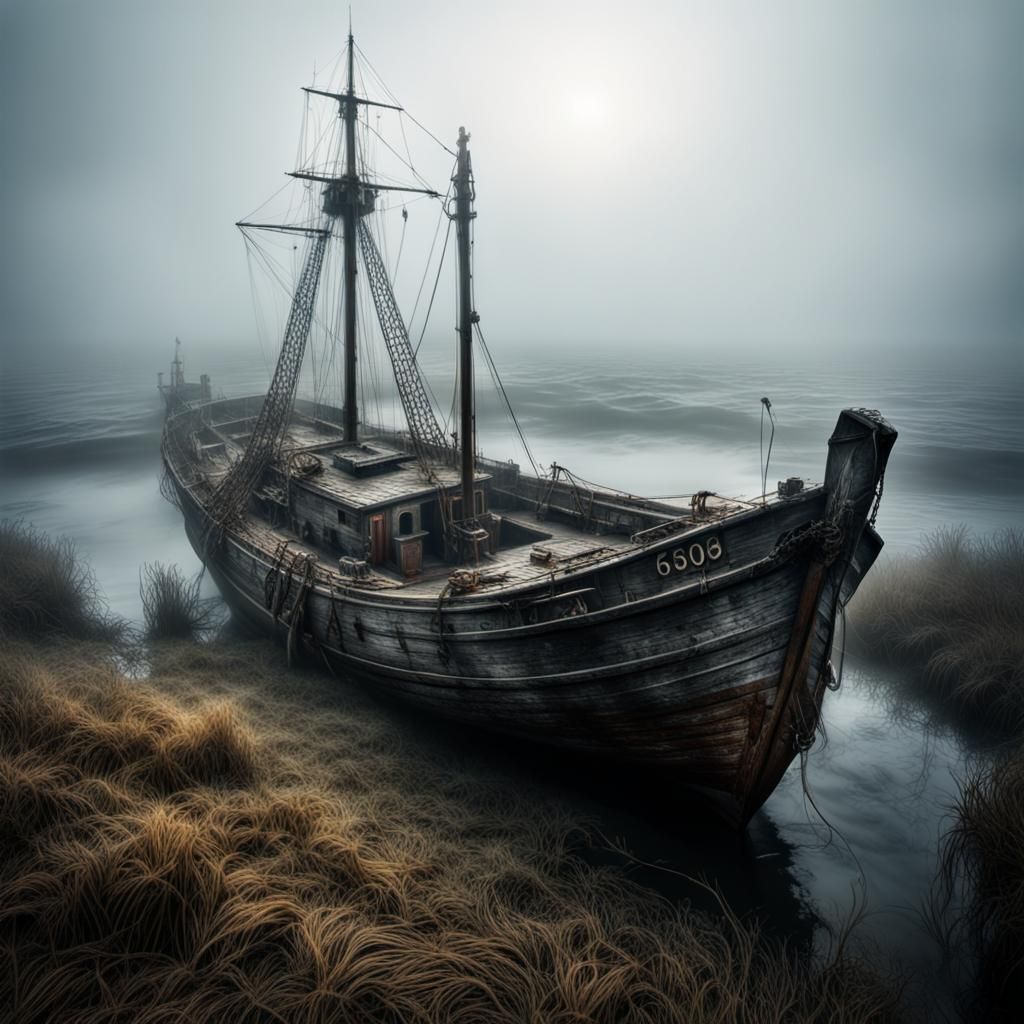Farewell Sail: Hyperrealistic Ghost in the Fog