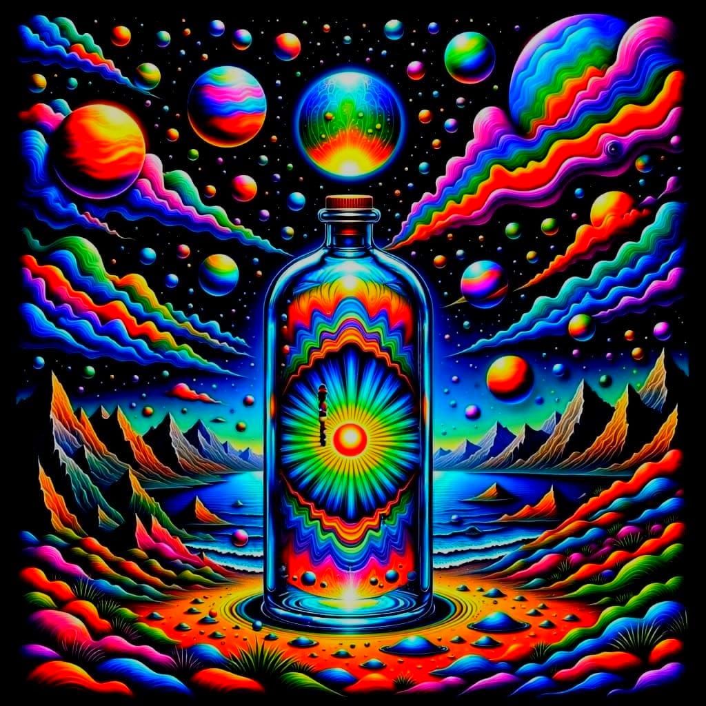 Europa's Cosmic Odyssey in Vibrant Psychedelic Hues