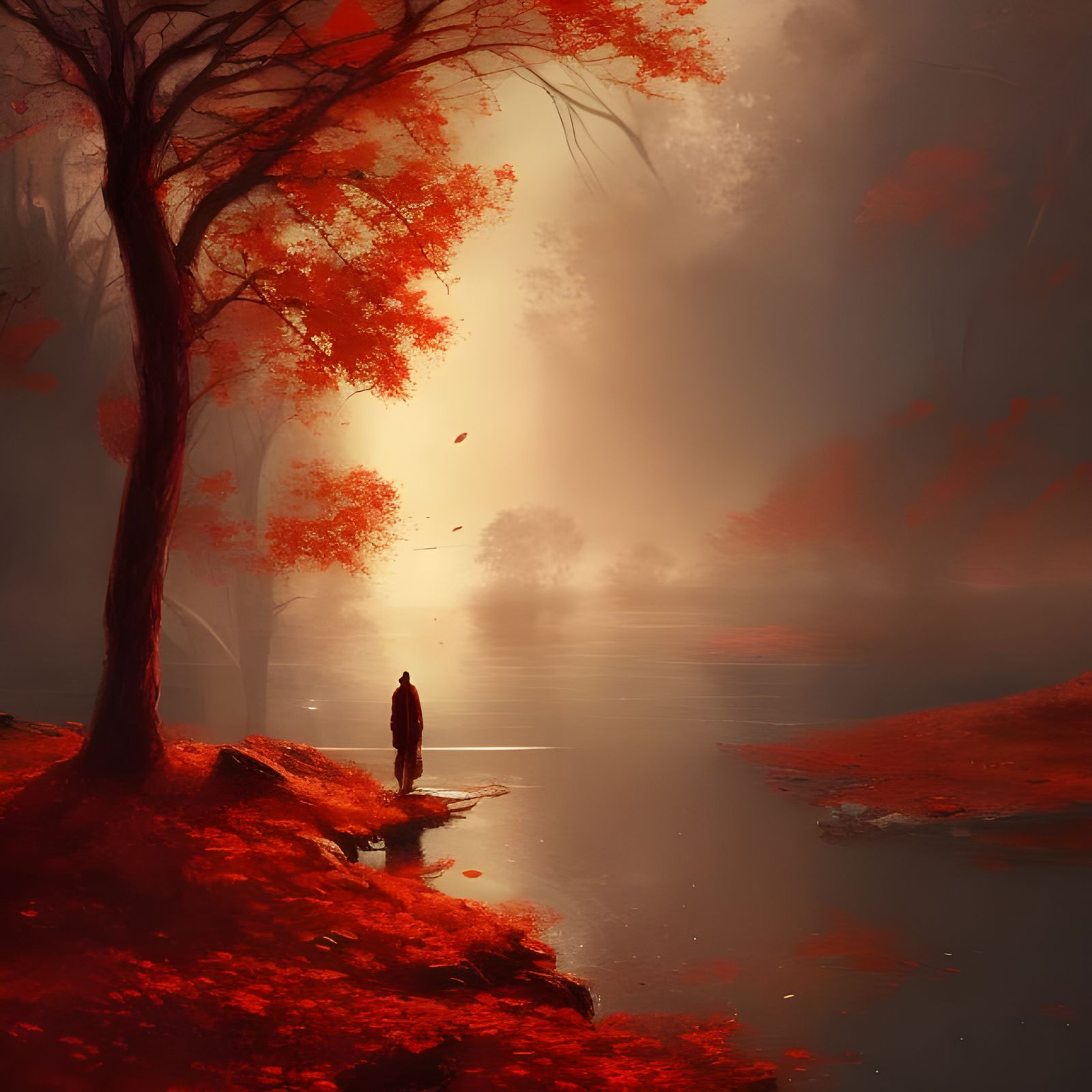 Autumnal Figure with Red Lightning, Digital Art