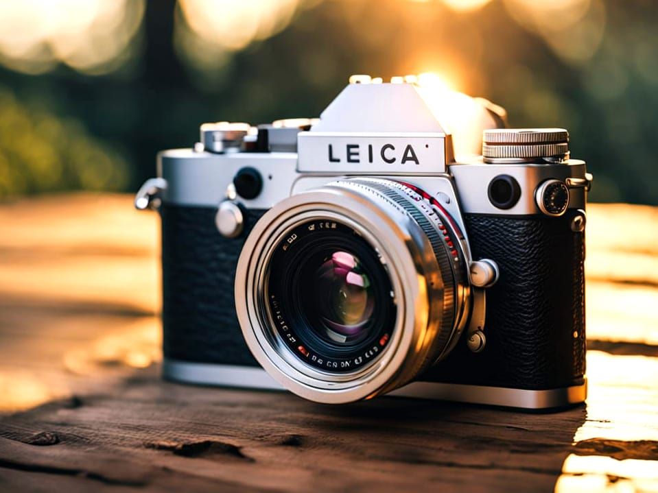 Vintage Leica Camera Captures Golden Hour Landscape