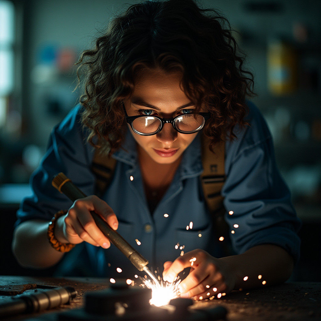 Engineer Welding in Lab, Cinematic Gritty Realism