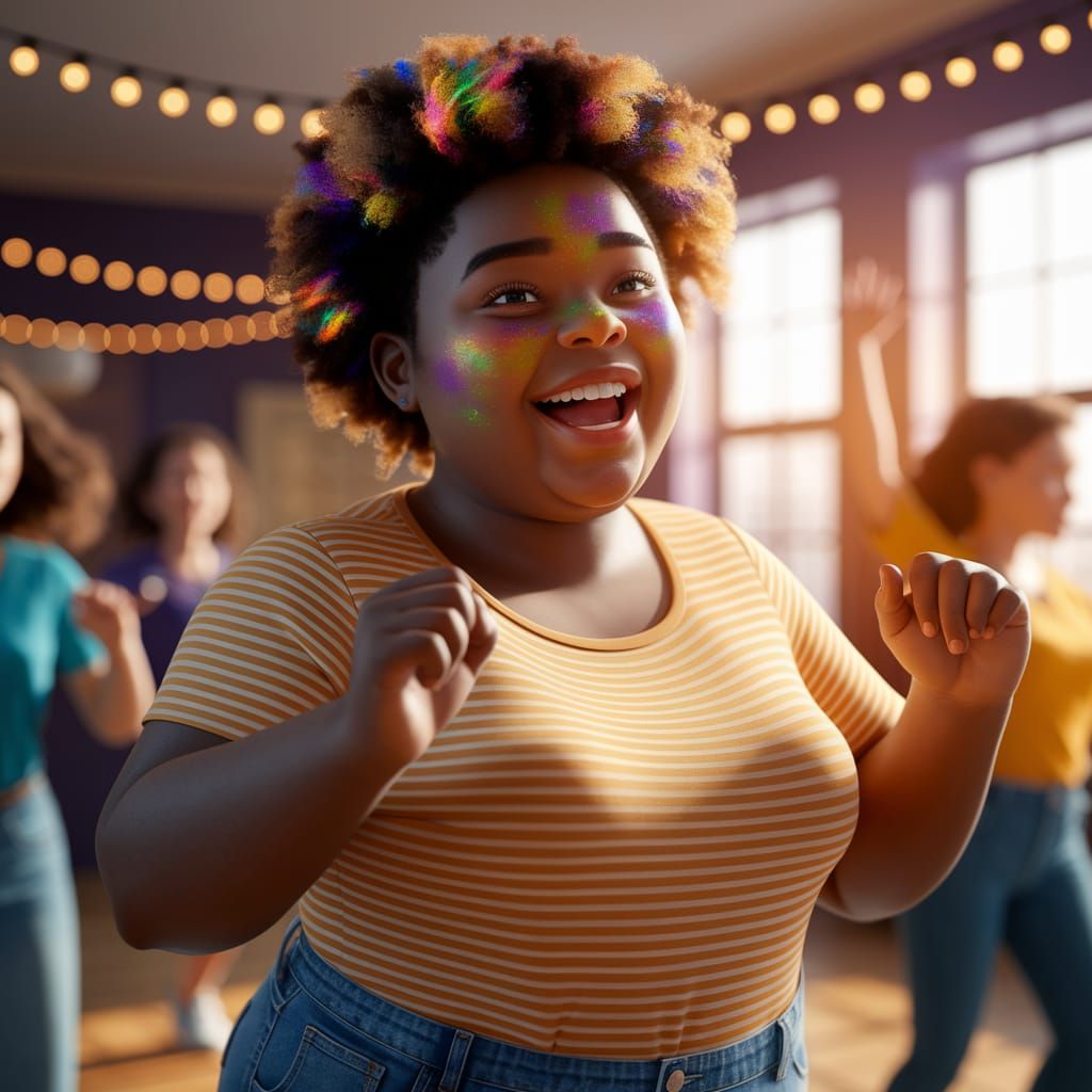Joyful Black Teen Dances on International Dance Day in Vibra...
