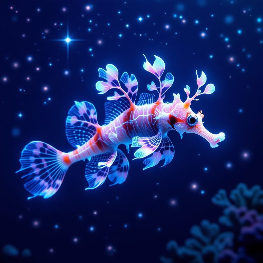 Leafy Sea Dragon Swimming in Dark Waters