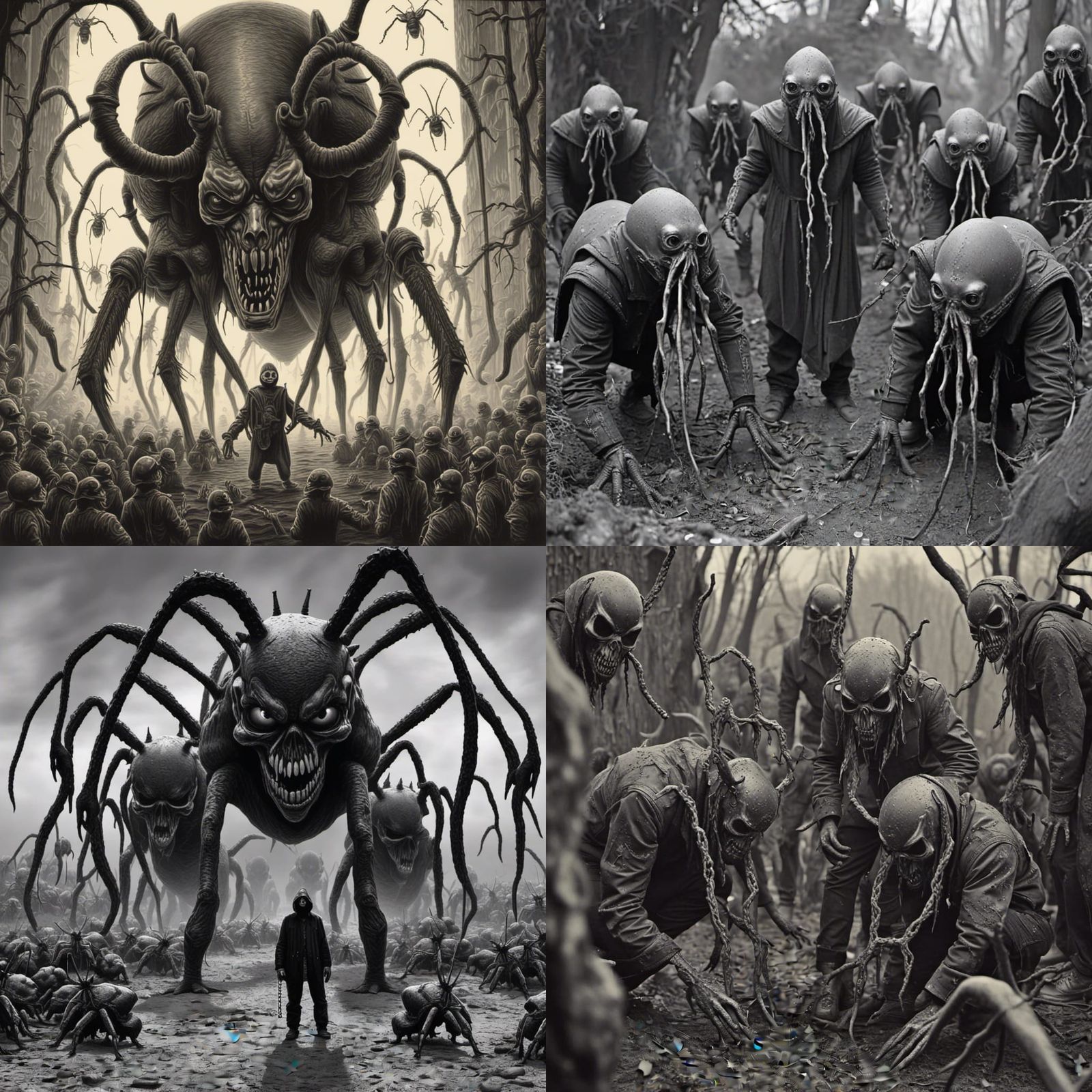 Monochrome Giant Horror Ants in Hitchcock Style