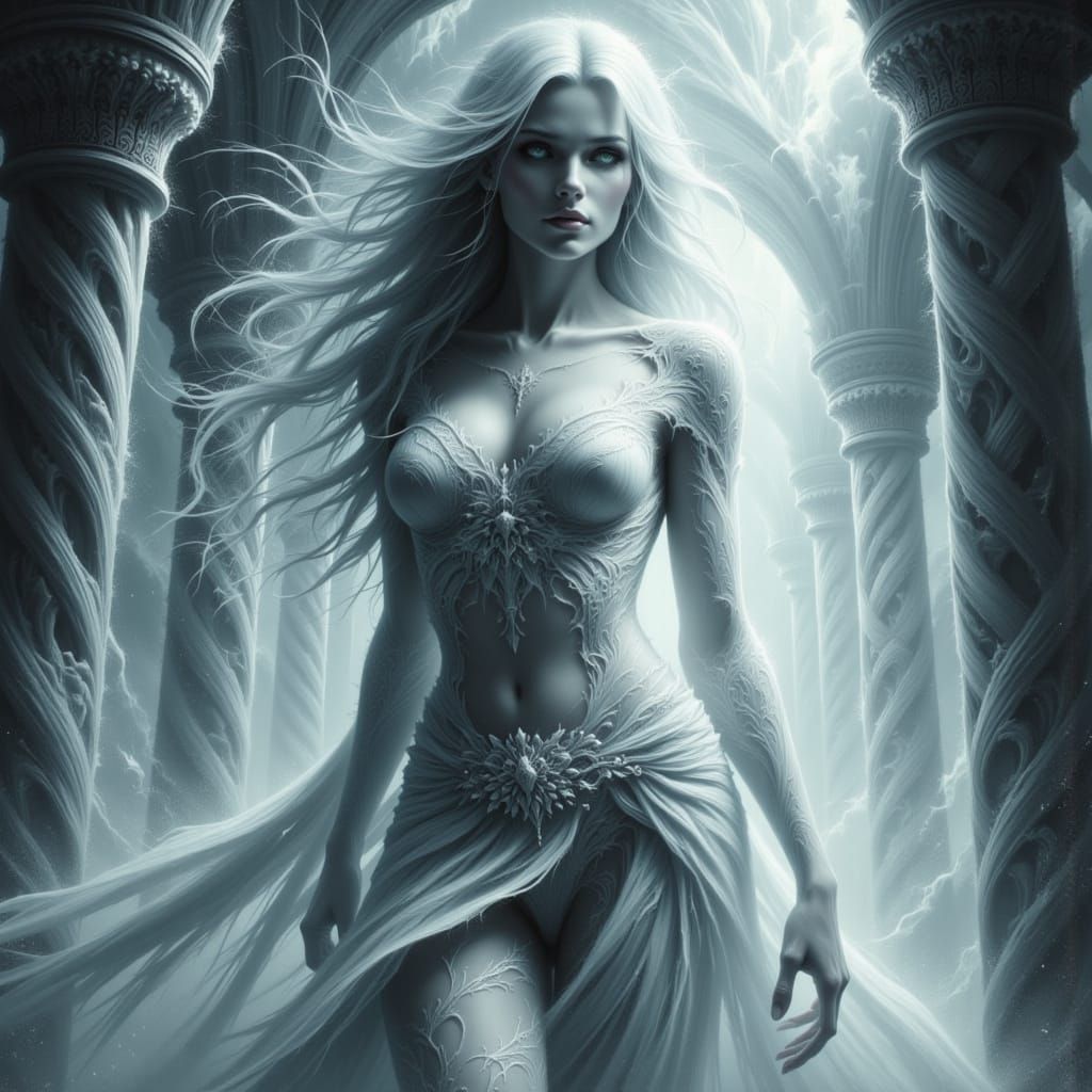 Ethereal Goddess Portrait in Shadowy Starlight