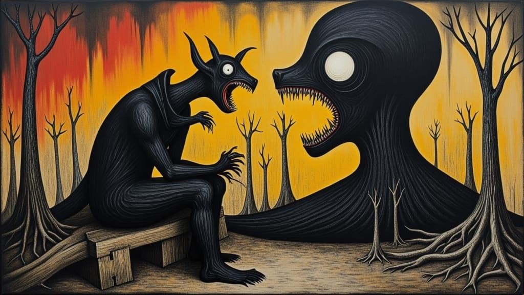 Surrealist Captain Scowls in Detailed Oil Painting