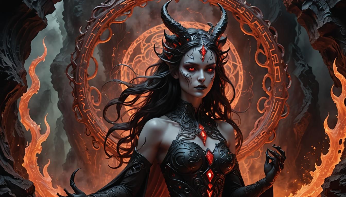 Majestic Devil Babe in Underworld Biomechanical Vista