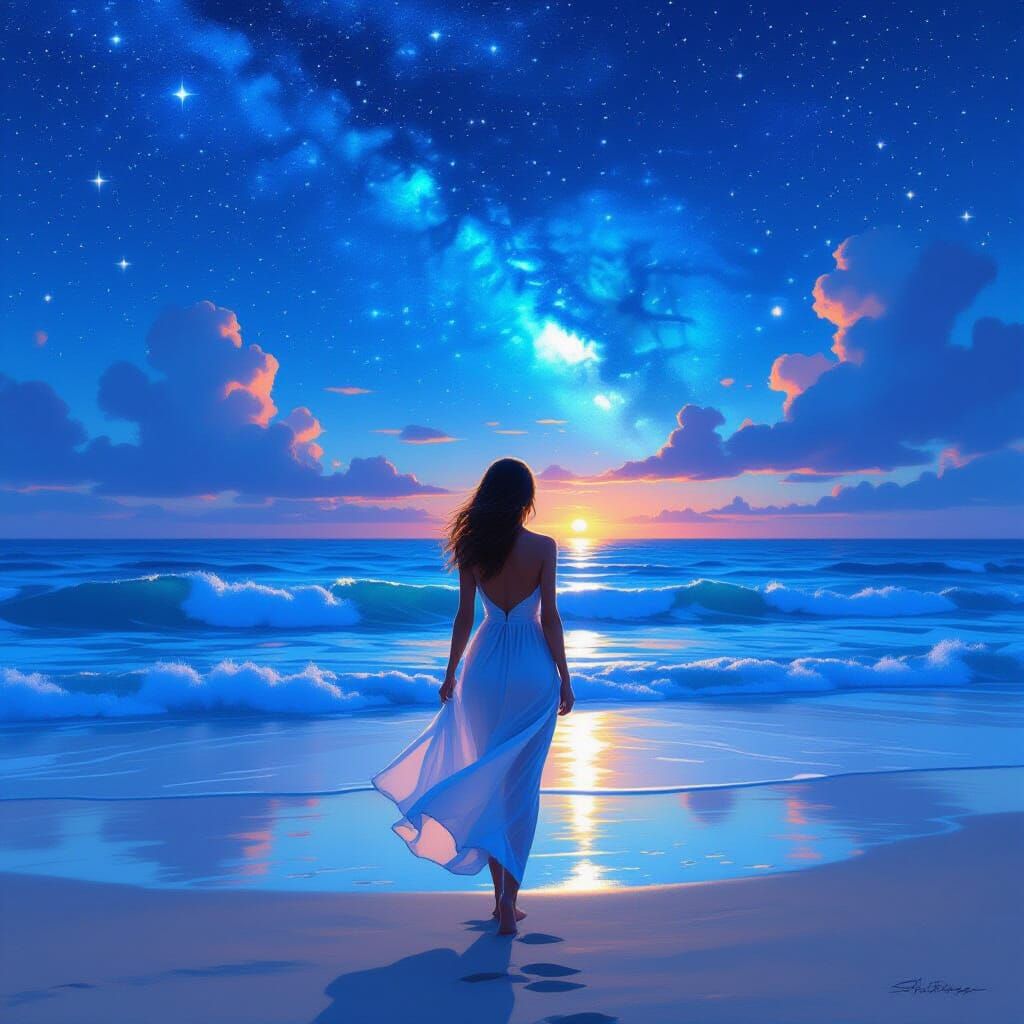 Bioluminescent Summer Night Seascape in Hyper-Realism