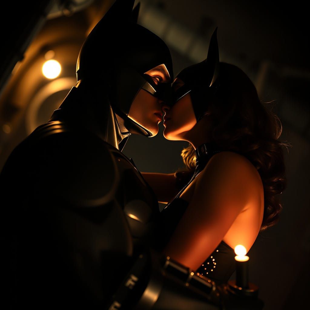 Batman and Catwoman in a Passionate, Cinematic Kiss