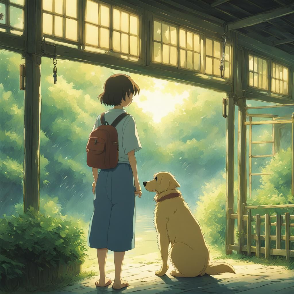 Golden Retriever in Studio Ghibli Anime Style