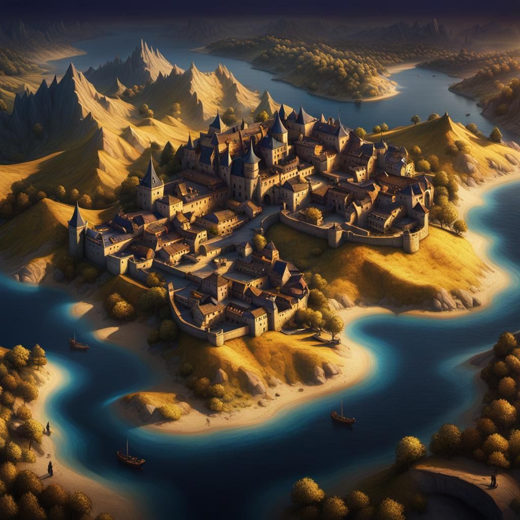 Fantasy Map with Candlelight in Matte Painting Style