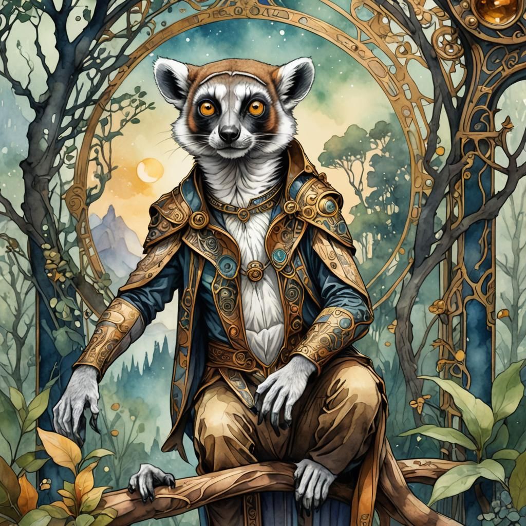 Lemur Mage in Art Nouveau Style