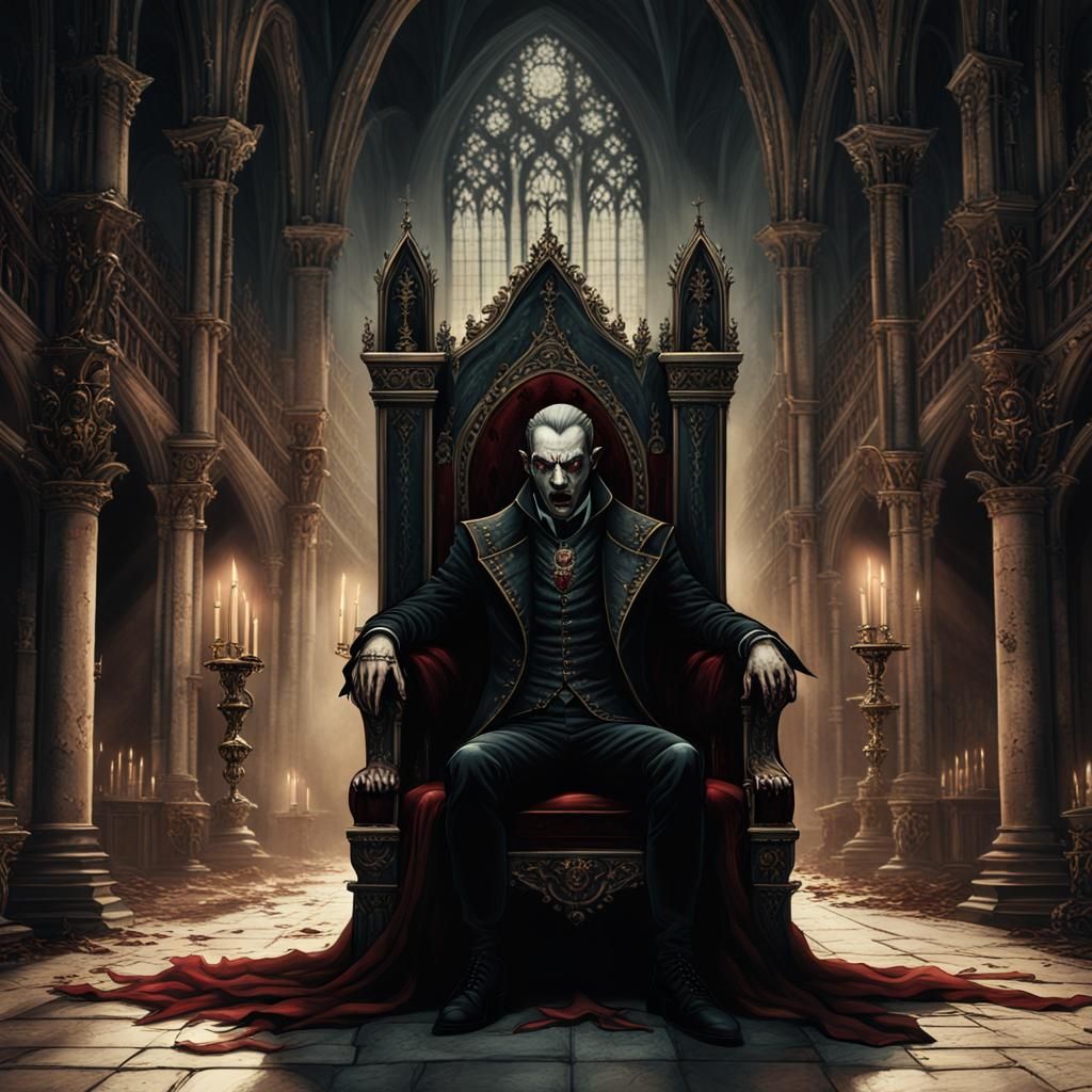 Menacing Vampire on Gothic Throne in Dark Fantasy Style