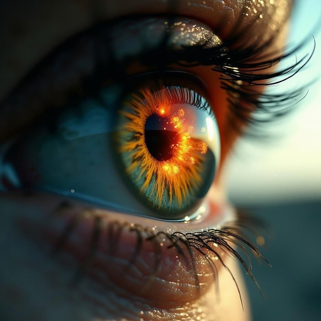 Hyperrealistic Eye Reflecting End of the World