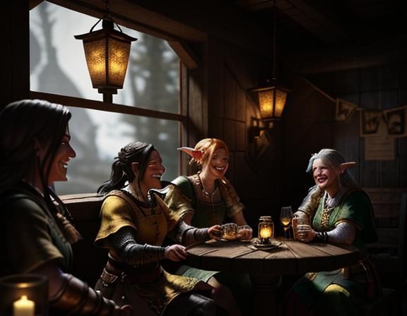 Goblins Enjoying Cocktails in a Rustic Tavern