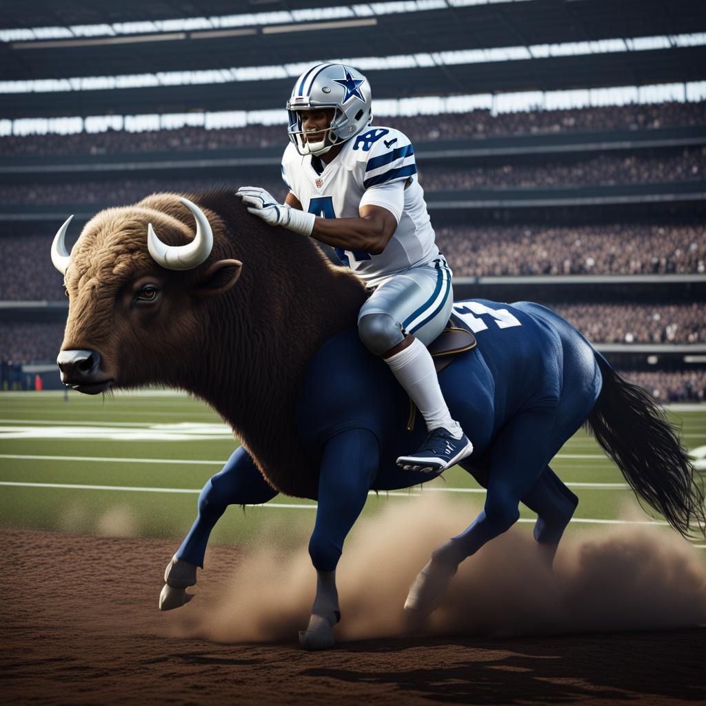 Dak Prescott Rides a Buffalo: Fantasy Concept Art