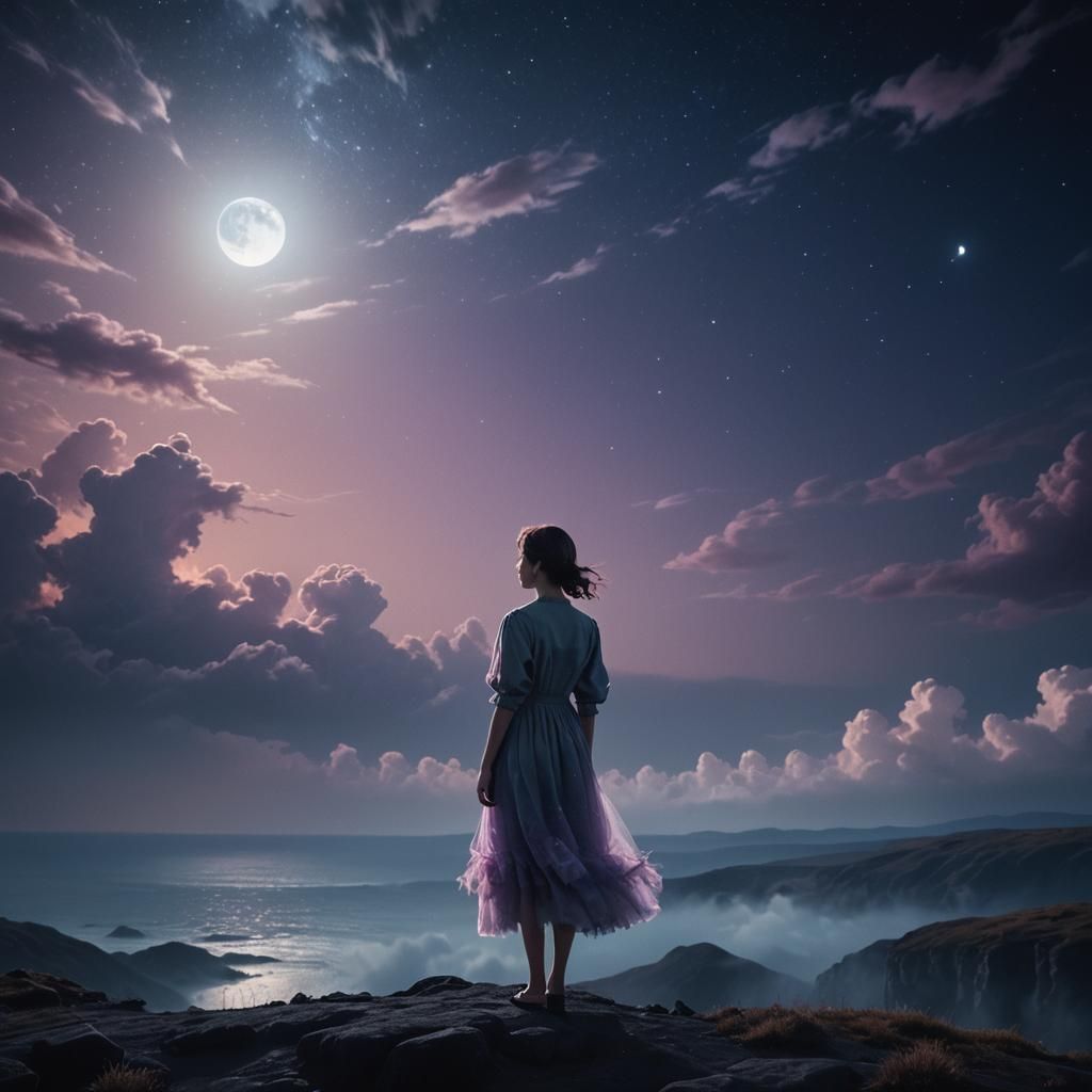 Ethereal Moonlight Figure at Edge of Earth