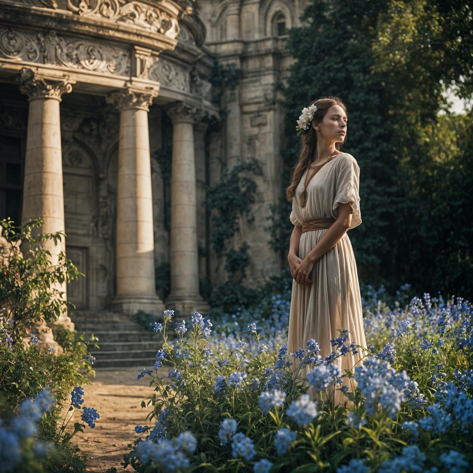 Ethereal Garden Goddess in Cinematic Bloom