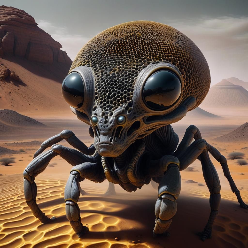 Hyperrealistic Alien Creature in Desert Landscape