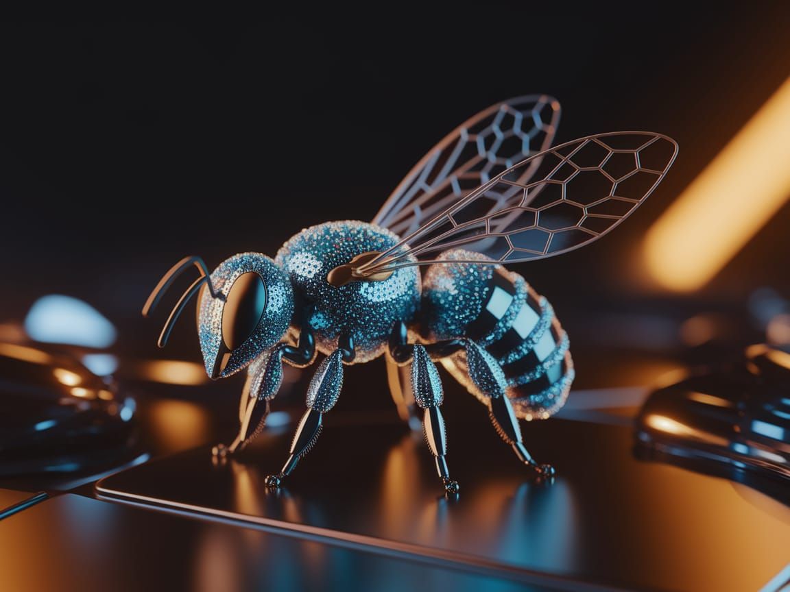 Glowing Crystal Bee in Futuristic Digital Art