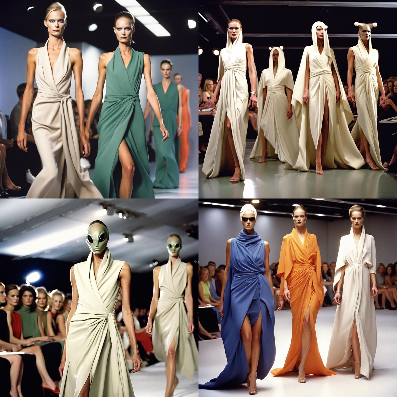 Aliens Model Halston Dresses in Runway Show
