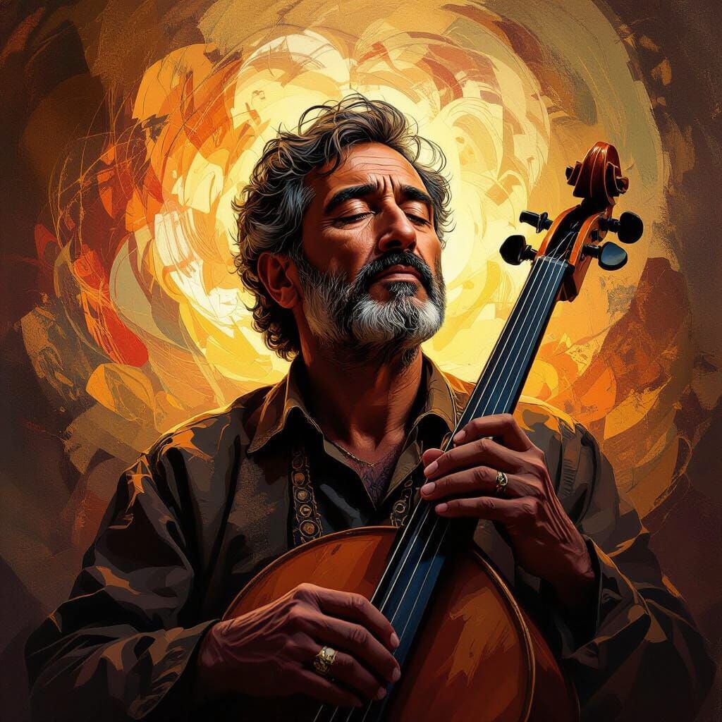 Emotional Algerian Musician in Abstract Light