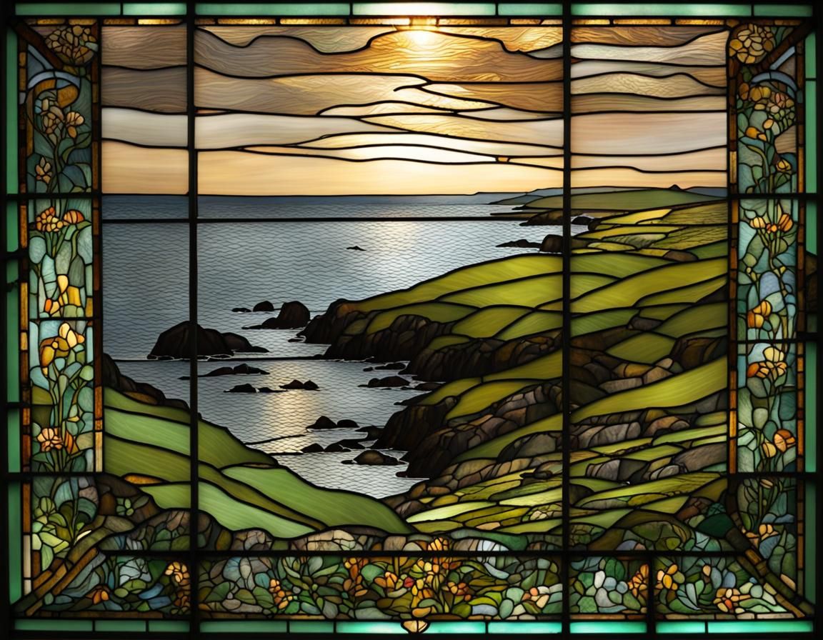 Pembrokeshire Coast in Tiffany Stained Glass Style