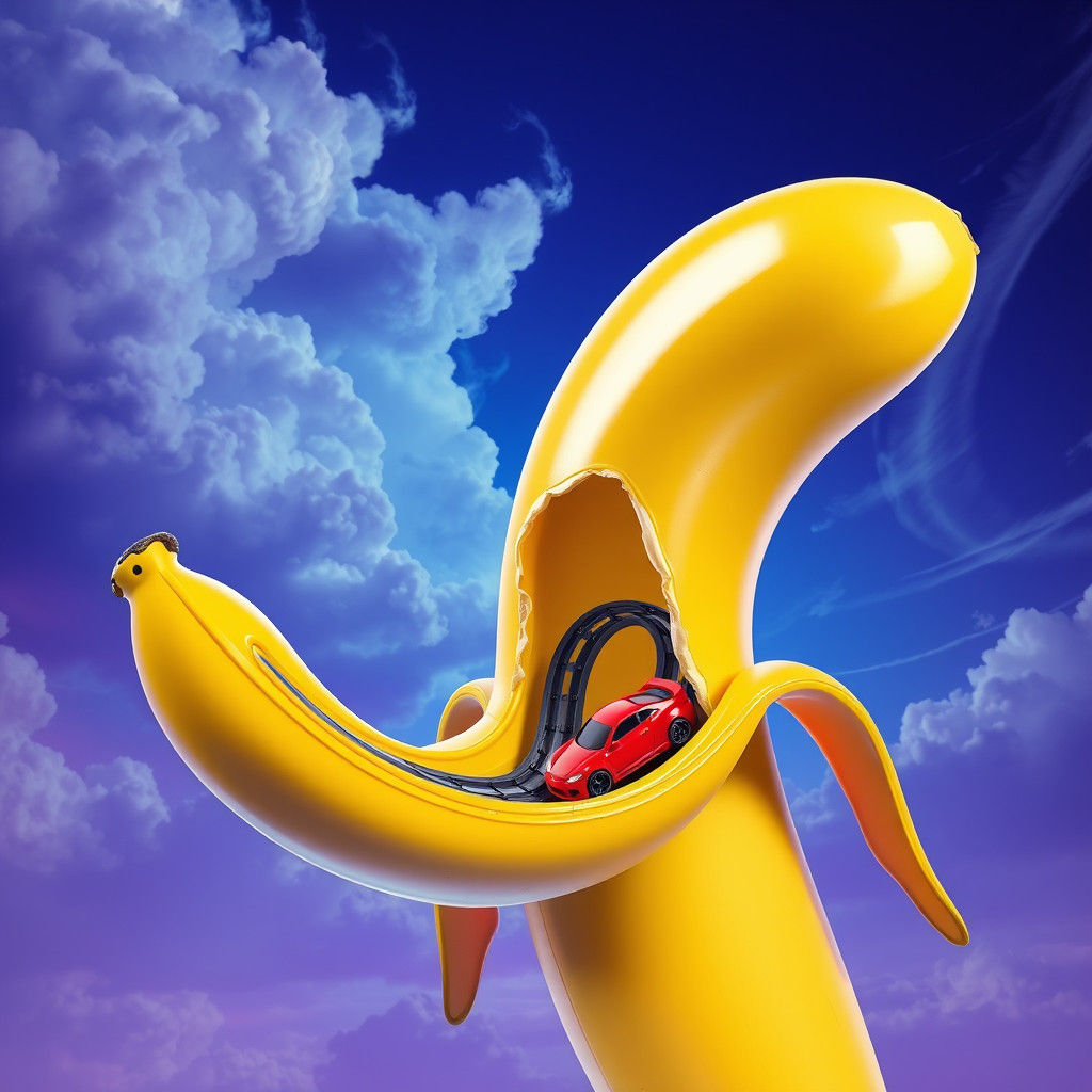 Surreal Banana Hot Wheels Track in Dreamlike Sky